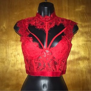 Hot Miami Styles Turtleneck Lace Bralette red size medium